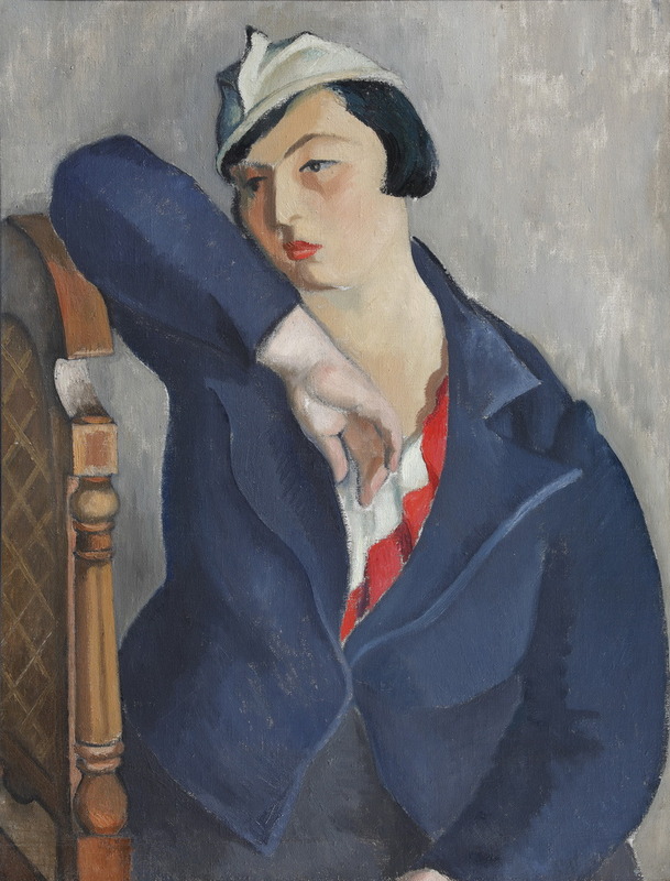 397-Kupervasser-T.I.-Devushka-v-sinem-zhakete-na-stule.1930-e.-H.m.-795h603.jpg