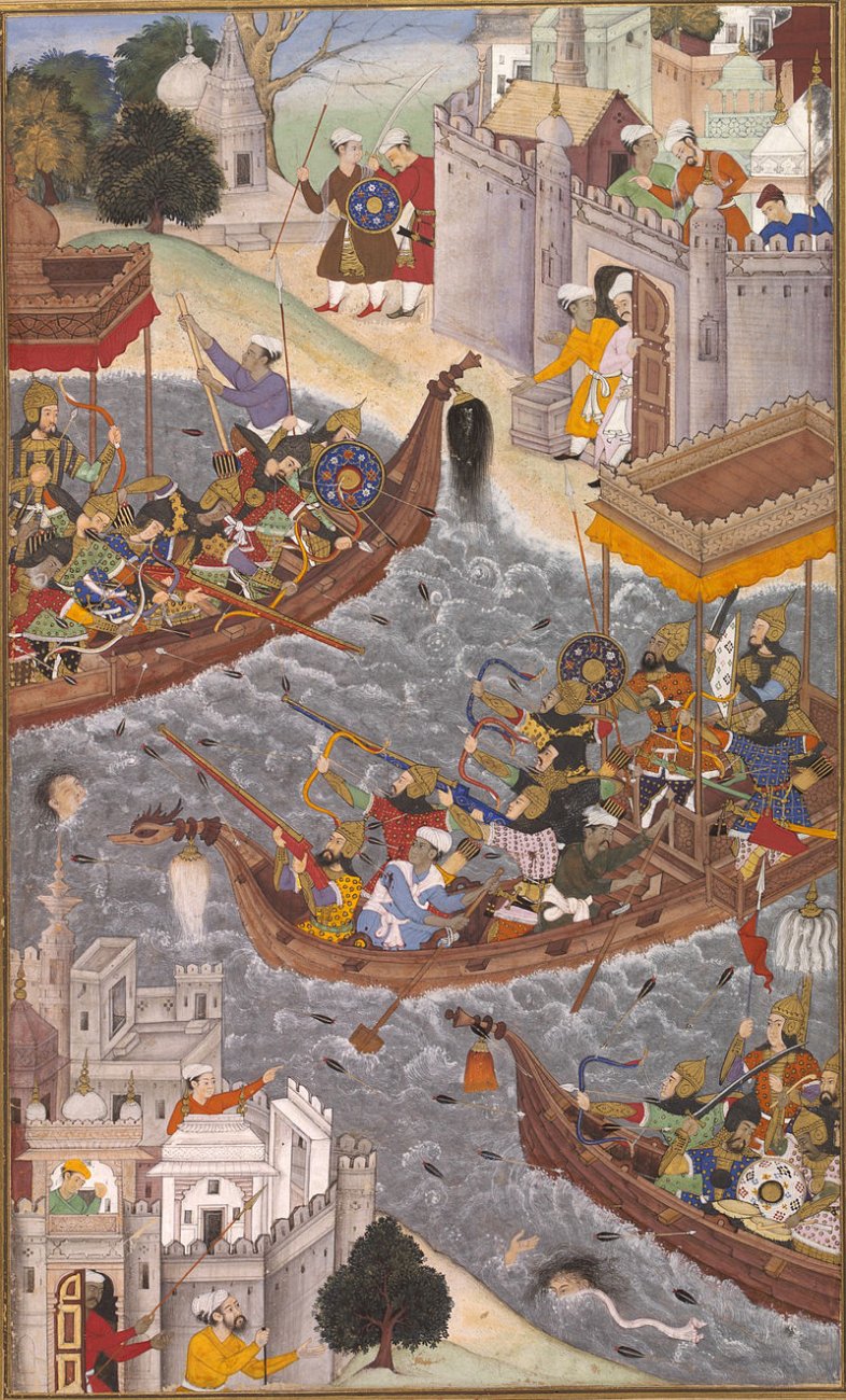 800px-1565-Battle_Scene_with_Boats_on_the_Ganges-Akbarnama.jpg