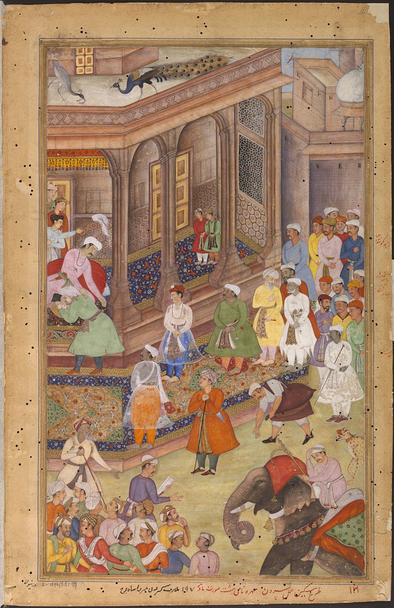 800px-1577-Akbar_greeting_Rajput_rulers_and_other_nobles_at_court-Akbarnama.jpg