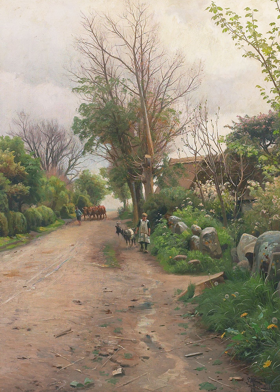 800px-Peder_Mønsted_-_Grusvej_ved_stråtækt_gård_i_Jyllinge_-_1920.png